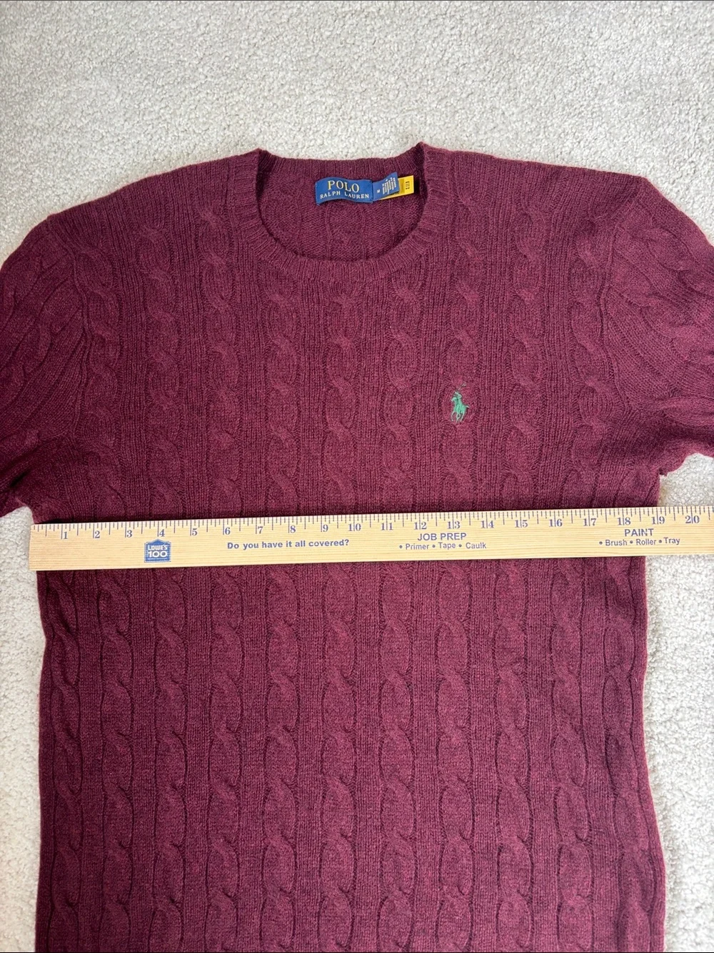 Polo Ralph Lauren Wool Cashmere Cable Knit Preppy Sweater Burgundy Mens Medium
